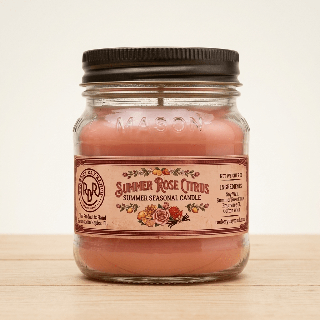 Summer Rose Citrus Soy Candle | 8oz - Rookery Bay Ranch