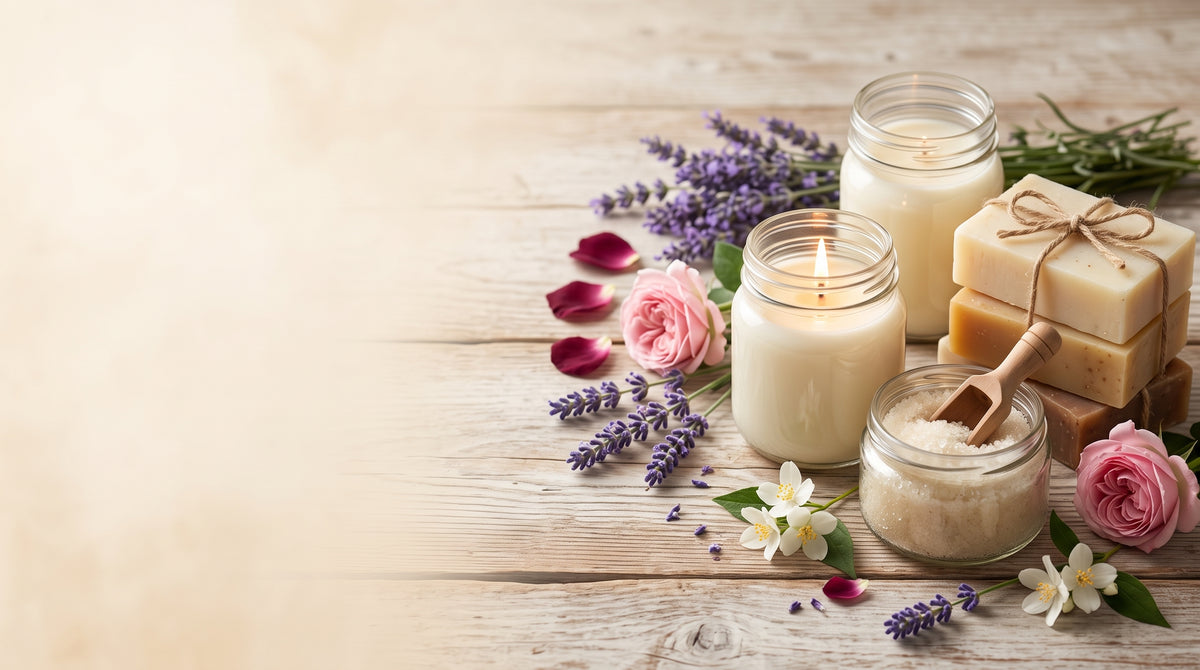 sale batter featuring soaps and candles,