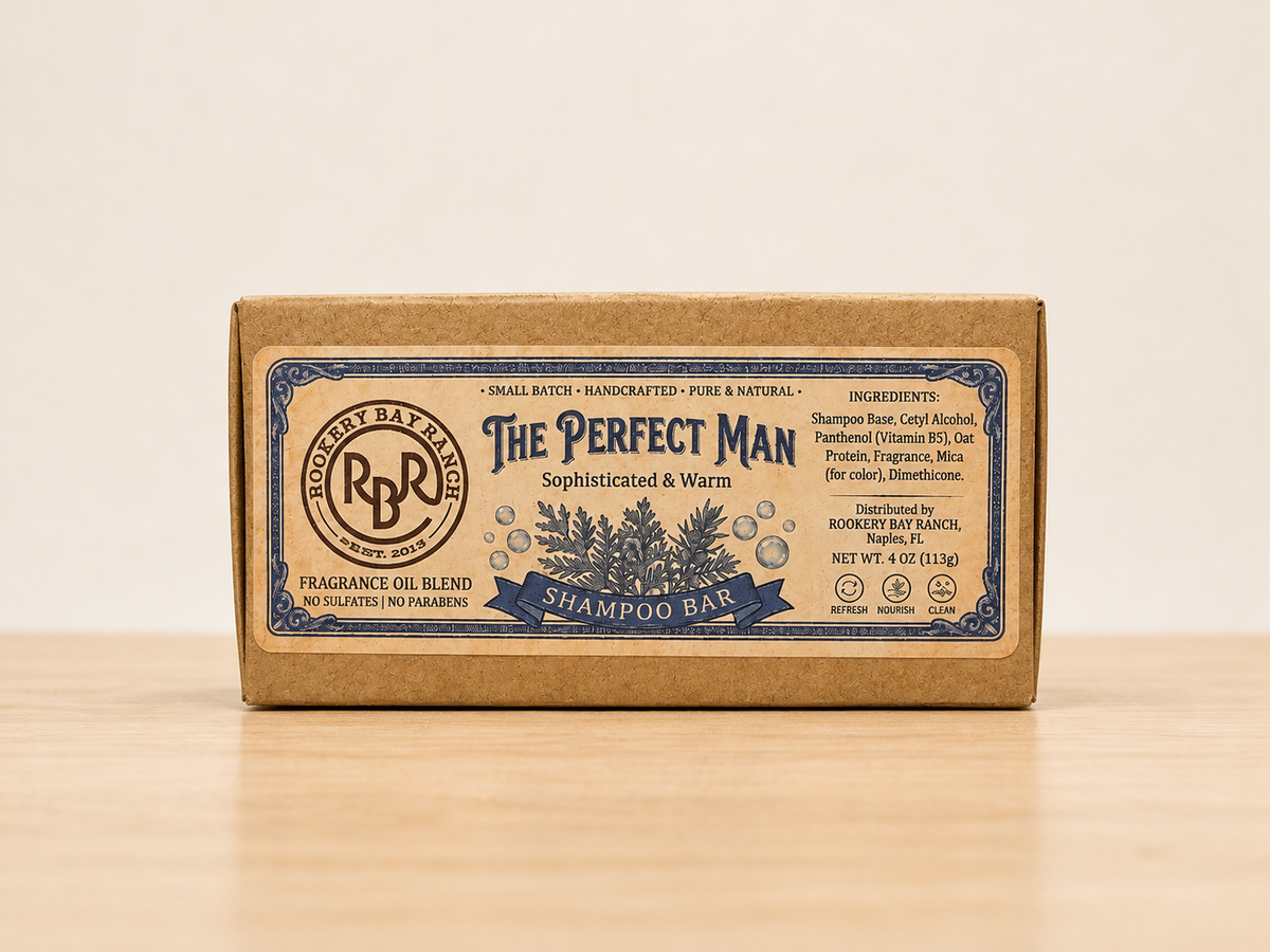 the perfect man shampoo in a brown kraft box