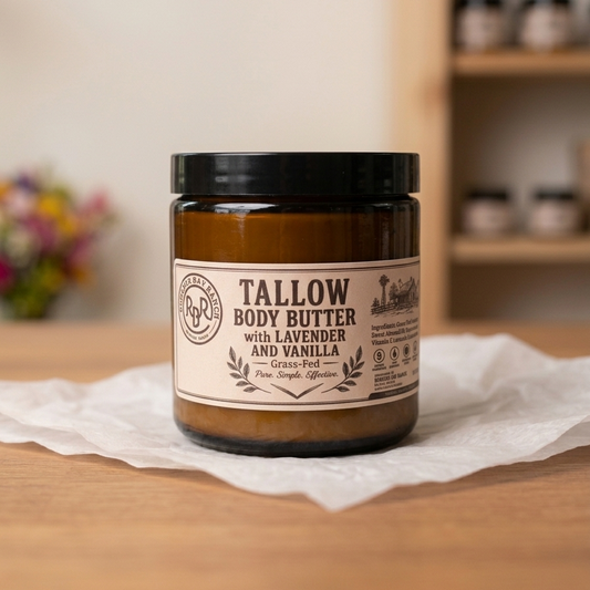 Rookery Bay Ranch whipped tallow body butter, Lavender & Vanilla, 8 oz jar